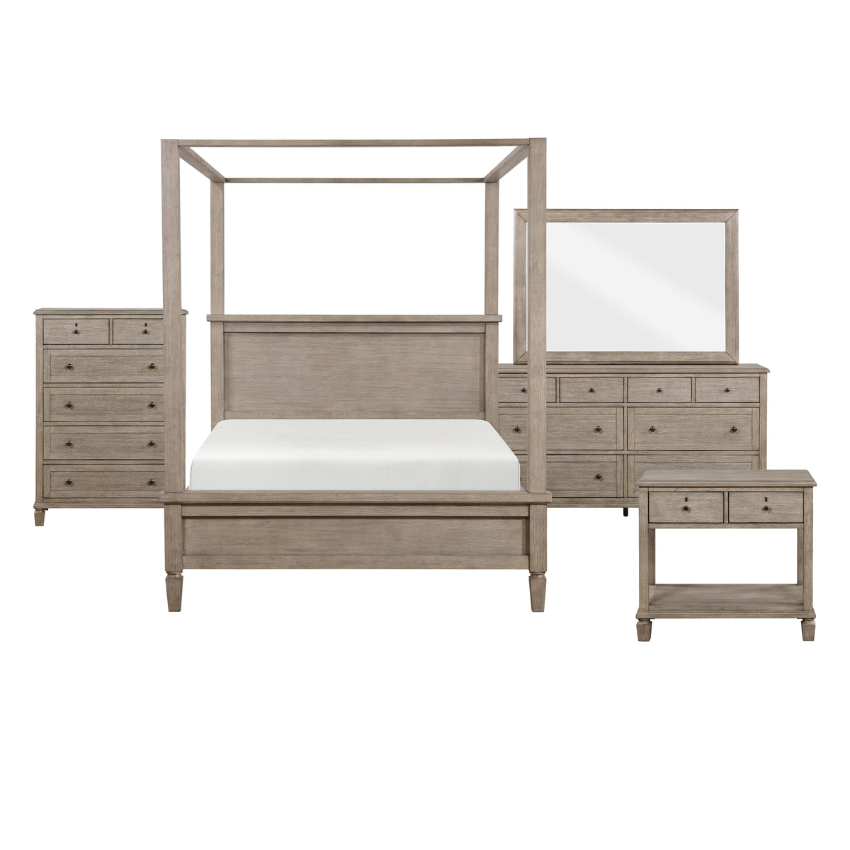 Marceline Gray Oak 4-Piece Bedroom Set (Queen Bed, Nightstand, Dresser, Mirror) from Homelegance - Luna Furniture