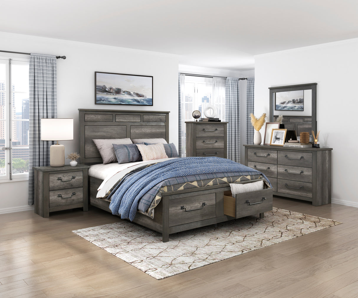 Lenior Gray California King Platform Bed with Footboard Storage from Homelegance - Luna Furniture