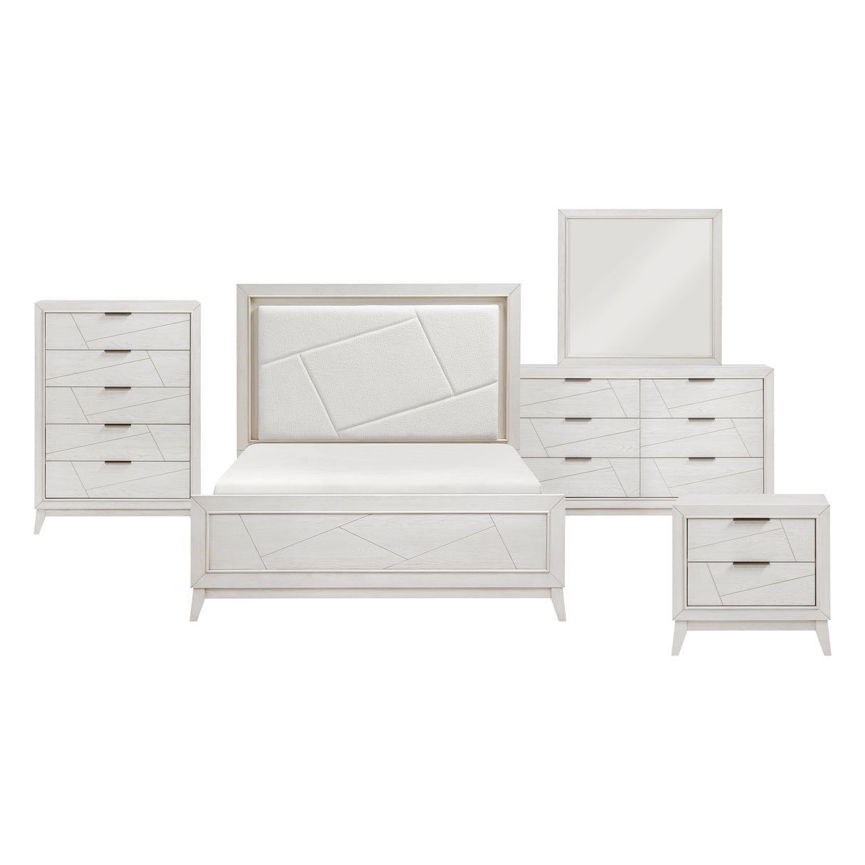 Asteria Antique White 5pc Set (QB+NS+DR+MR+CH) from Homelegance - Luna Furniture