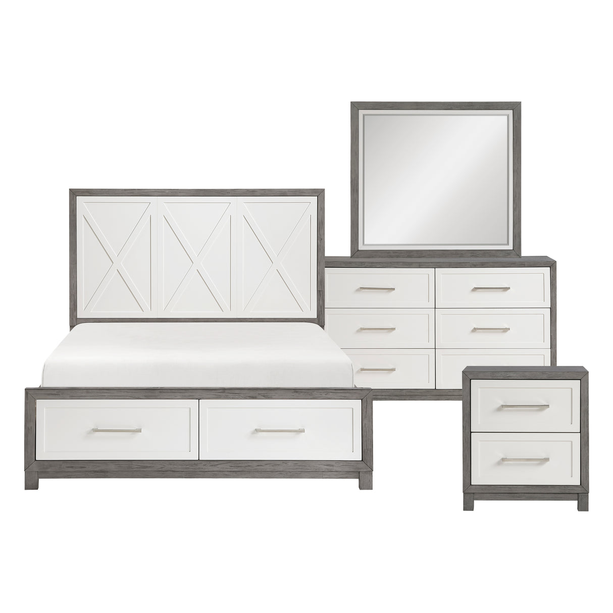 Rowan Ivory/Gray 4pc Set (QB+NS+DR+MR) from Homelegance - Luna Furniture