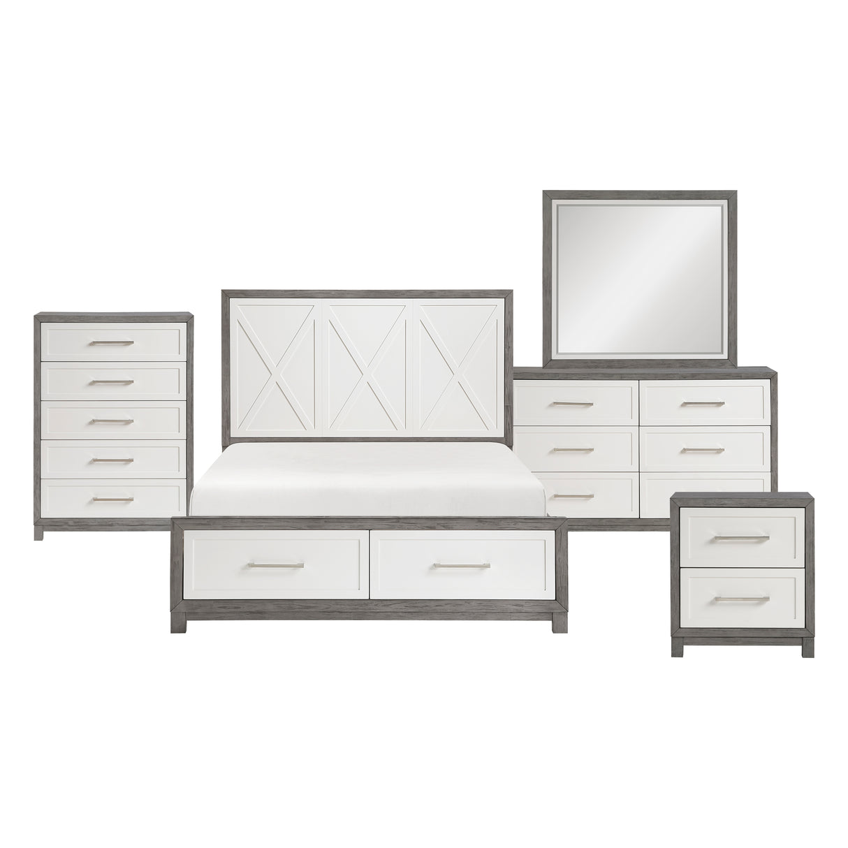 Rowan Ivory/Gray 5pc Set (QB+NS+DR+MR+CH) from Homelegance - Luna Furniture