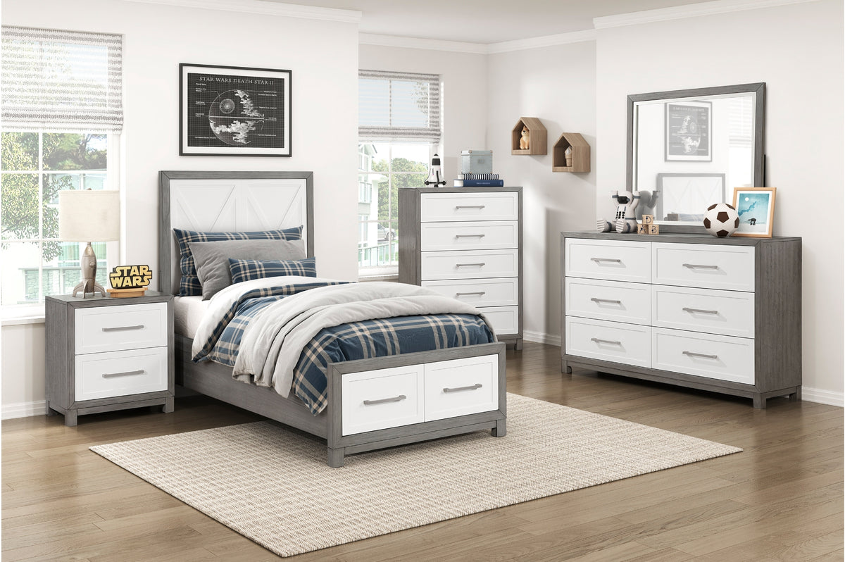 Rowan Ivory/Gray Youth Platform Bedroom Set with Footboard Storage from Homelegance - Luna Furniture