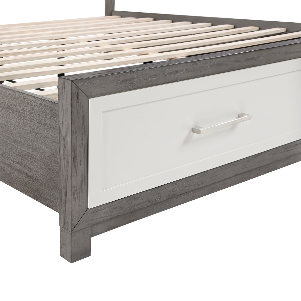 Rowan Ivory/Gray Full Platform Bed with Footboard Storage from Homelegance - Luna Furniture