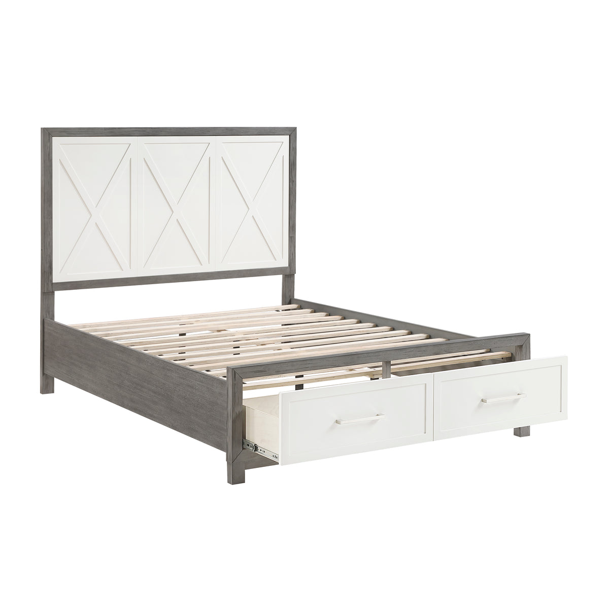Rowan Ivory/Gray Full Platform Bed with Footboard Storage from Homelegance - Luna Furniture
