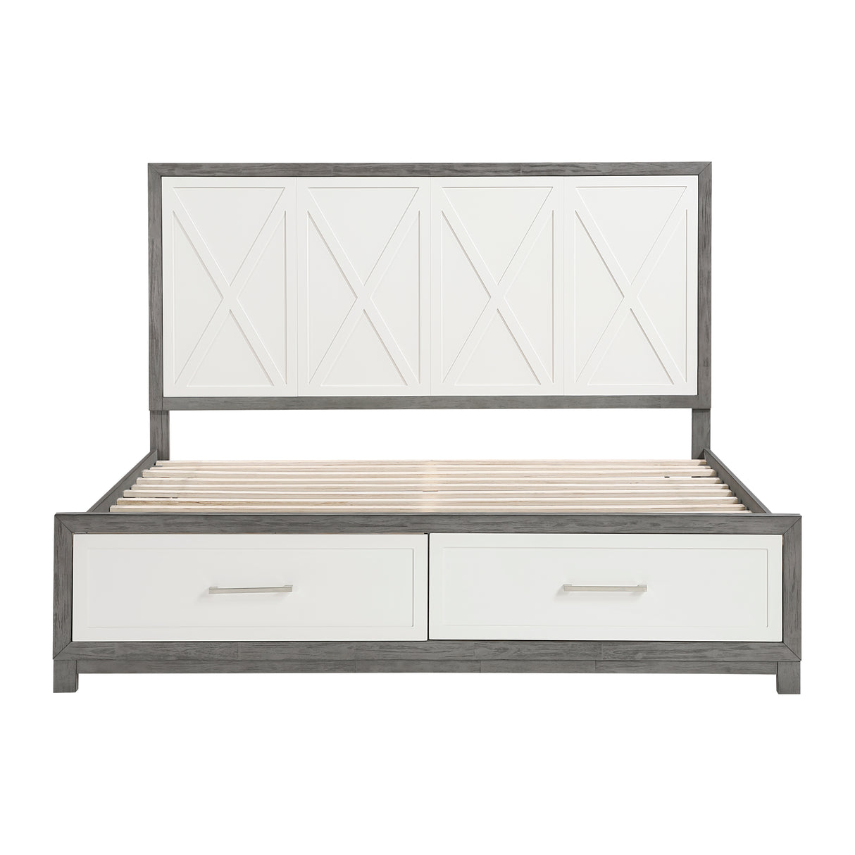 Rowan Ivory/Gray Eastern King Platform Bed with Footboard Storage from Homelegance - Luna Furniture