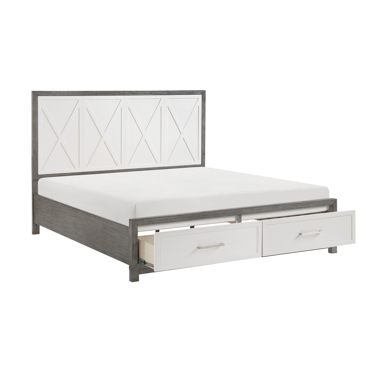 Rowan Ivory/Gray Eastern King Platform Bed with Footboard Storage from Homelegance - Luna Furniture