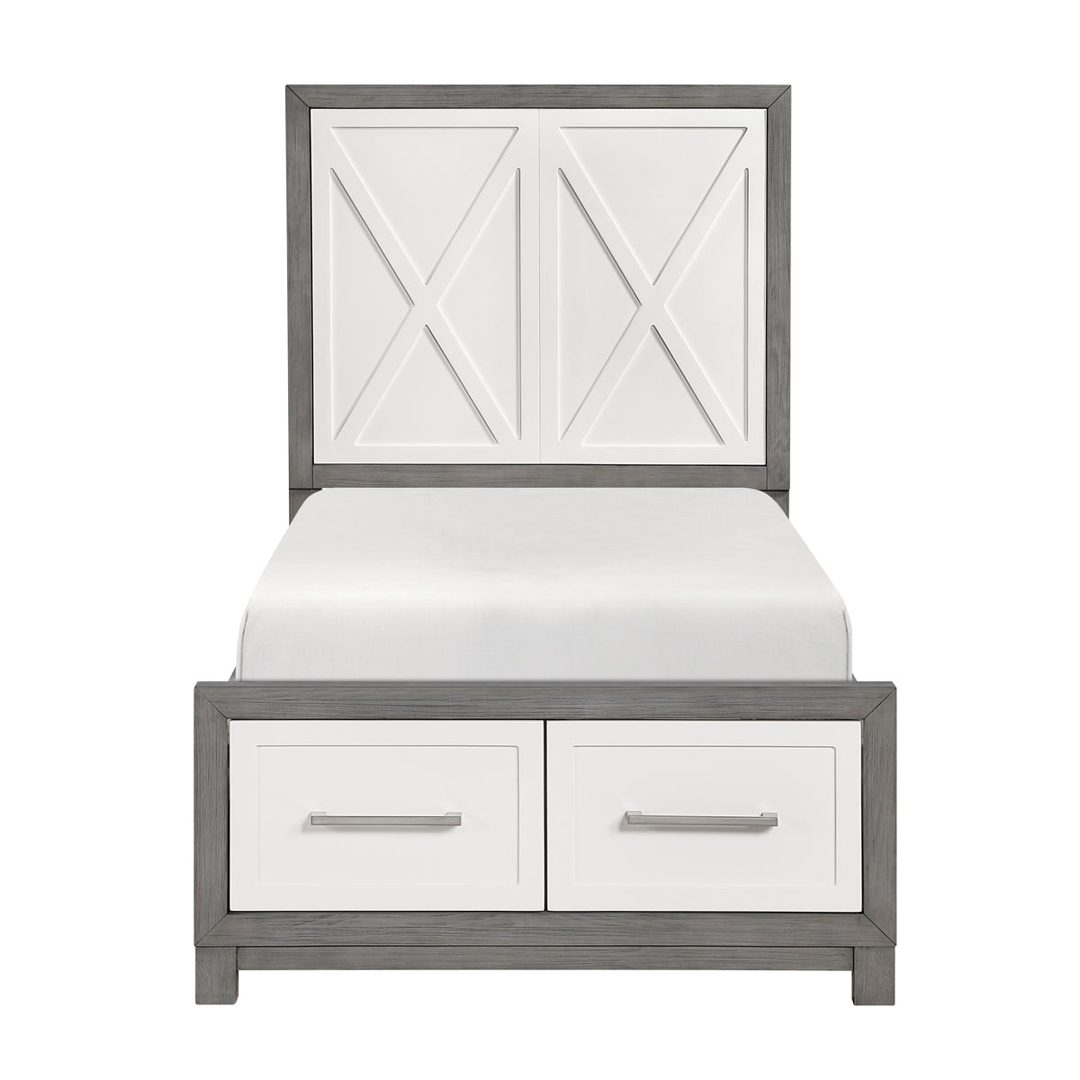 Rowan Ivory/Gray Twin Platform Bed with Footboard Storage from Homelegance - Luna Furniture
