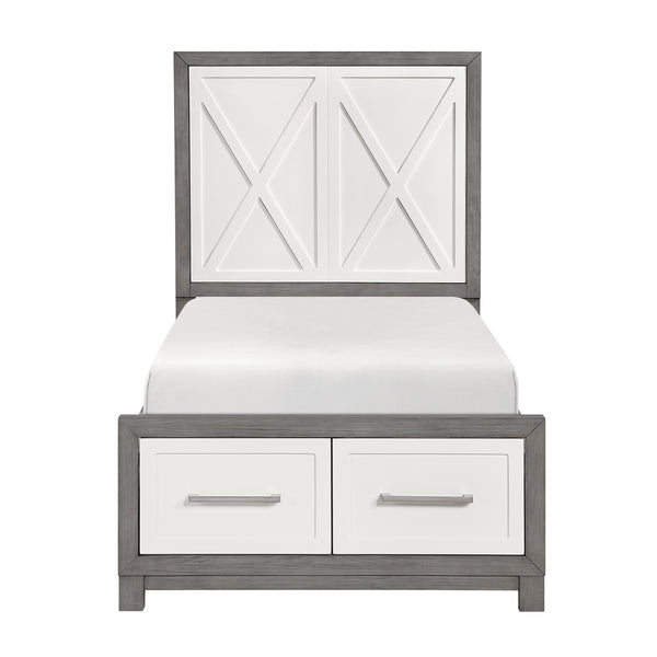 Rowan Ivory/Gray Twin Platform Bed with Footboard Storage