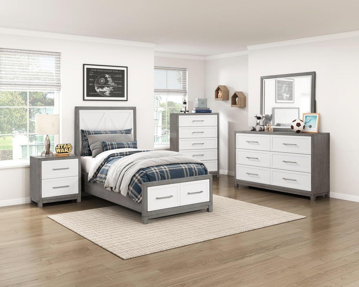 Rowan Ivory/Gray Twin Platform Bed with Footboard Storage from Homelegance - Luna Furniture