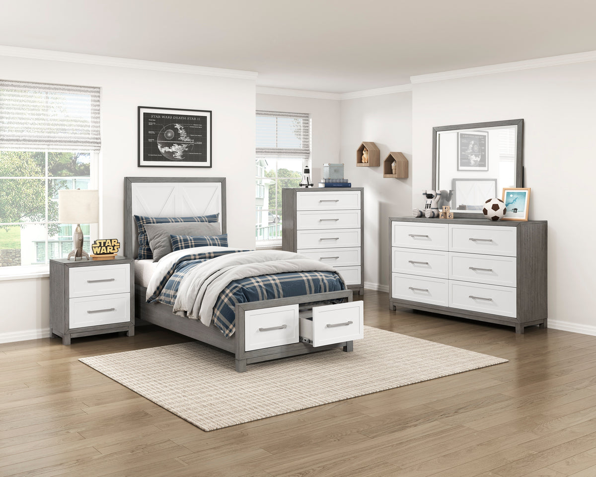 Rowan Ivory/Gray Twin Platform Bed with Footboard Storage from Homelegance - Luna Furniture