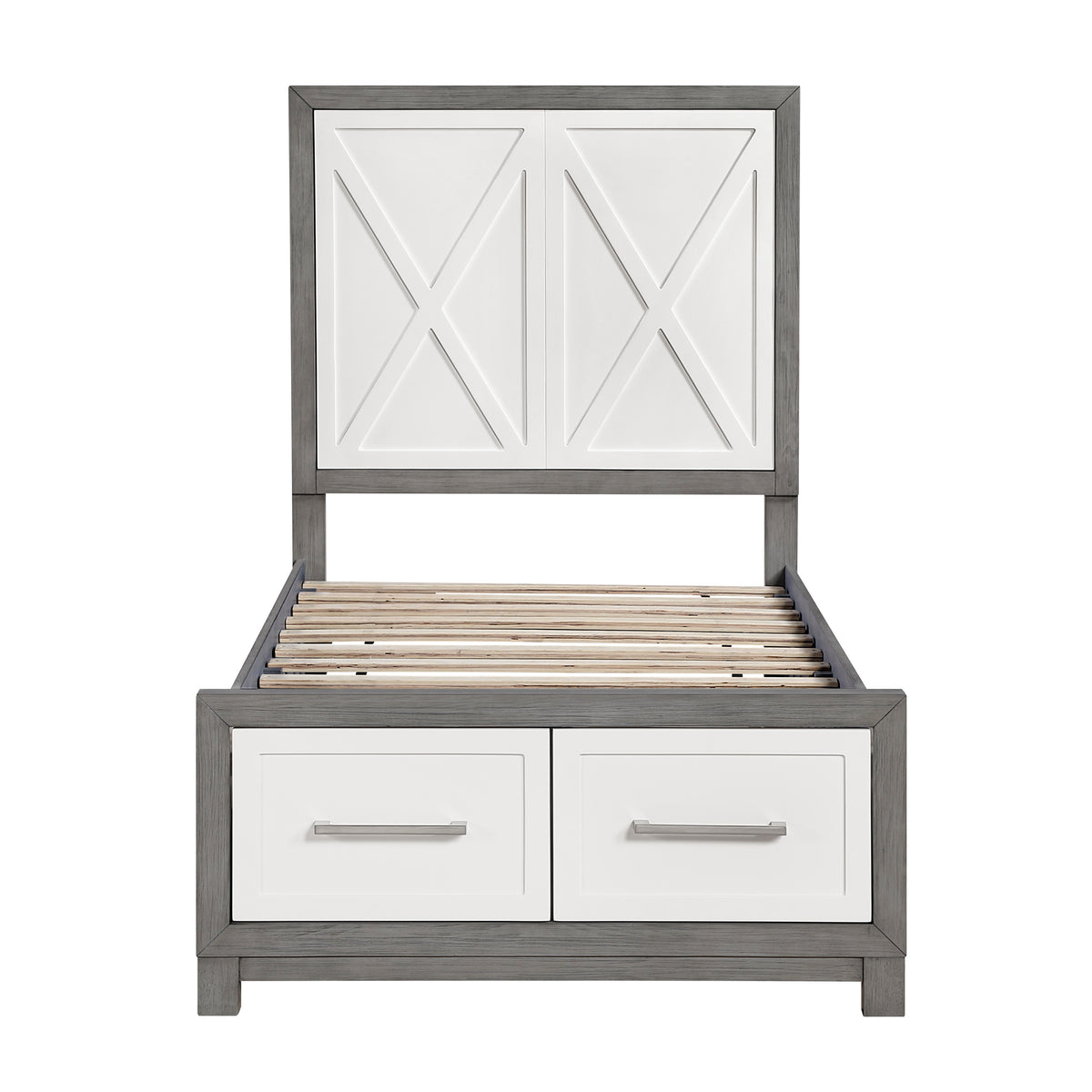 Rowan Ivory/Gray Twin Platform Bed with Footboard Storage from Homelegance - Luna Furniture