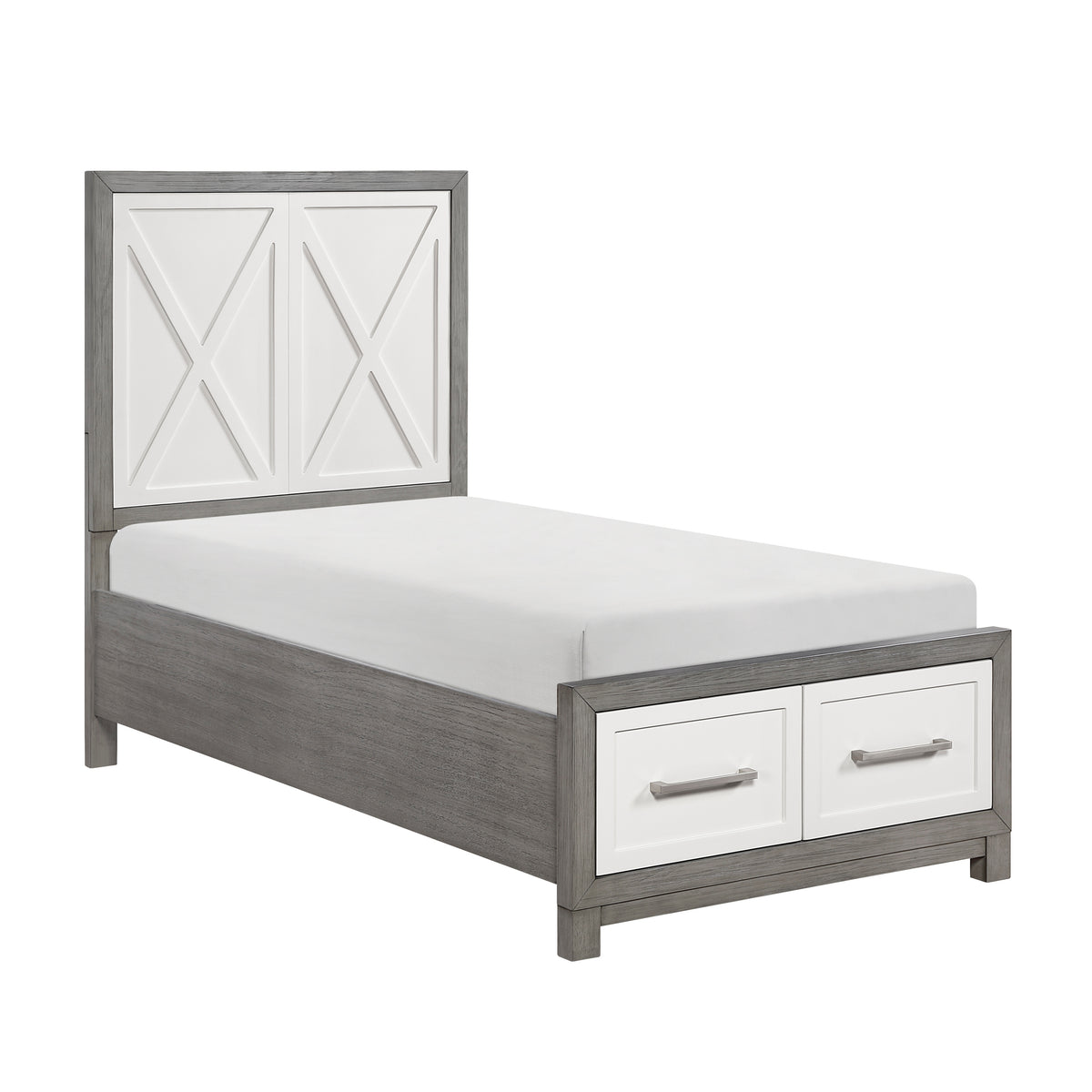 Rowan Ivory/Gray Twin Platform Bed with Footboard Storage from Homelegance - Luna Furniture