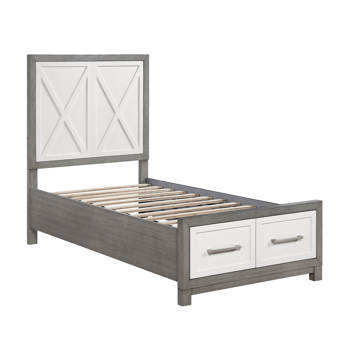 Rowan Ivory/Gray Twin Platform Bed with Footboard Storage from Homelegance - Luna Furniture