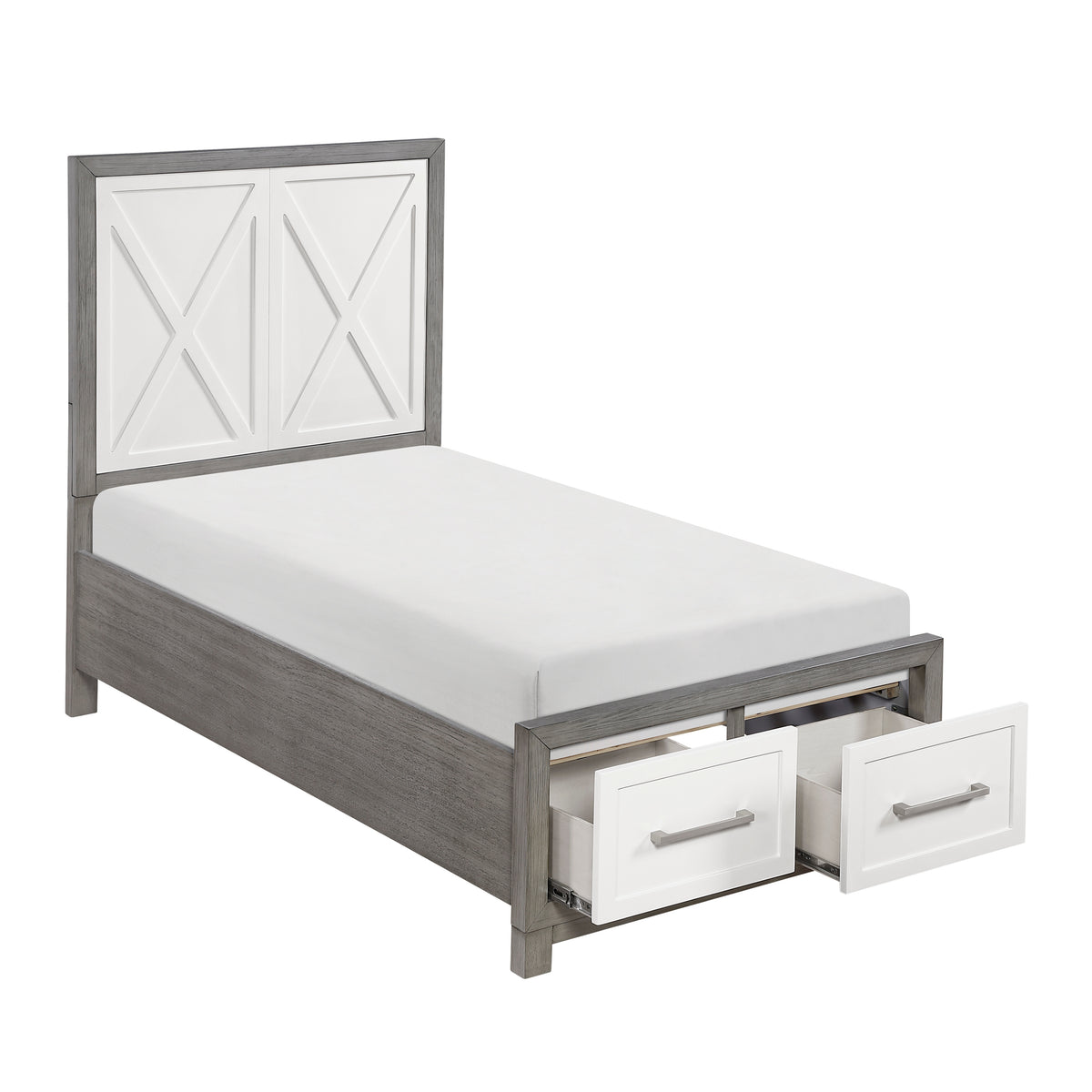 Rowan Ivory/Gray Twin Platform Bed with Footboard Storage from Homelegance - Luna Furniture