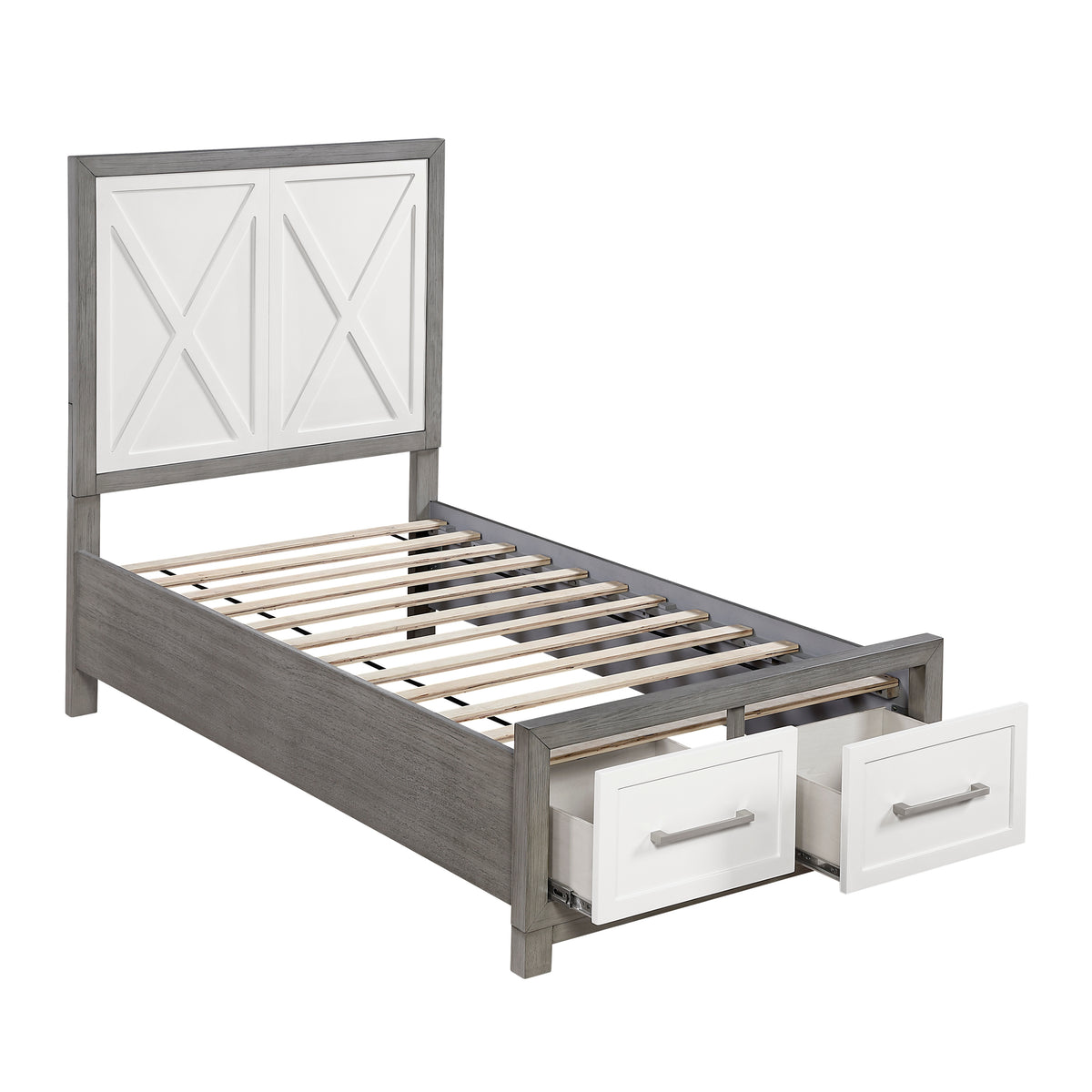 Rowan Ivory/Gray Twin Platform Bed with Footboard Storage from Homelegance - Luna Furniture