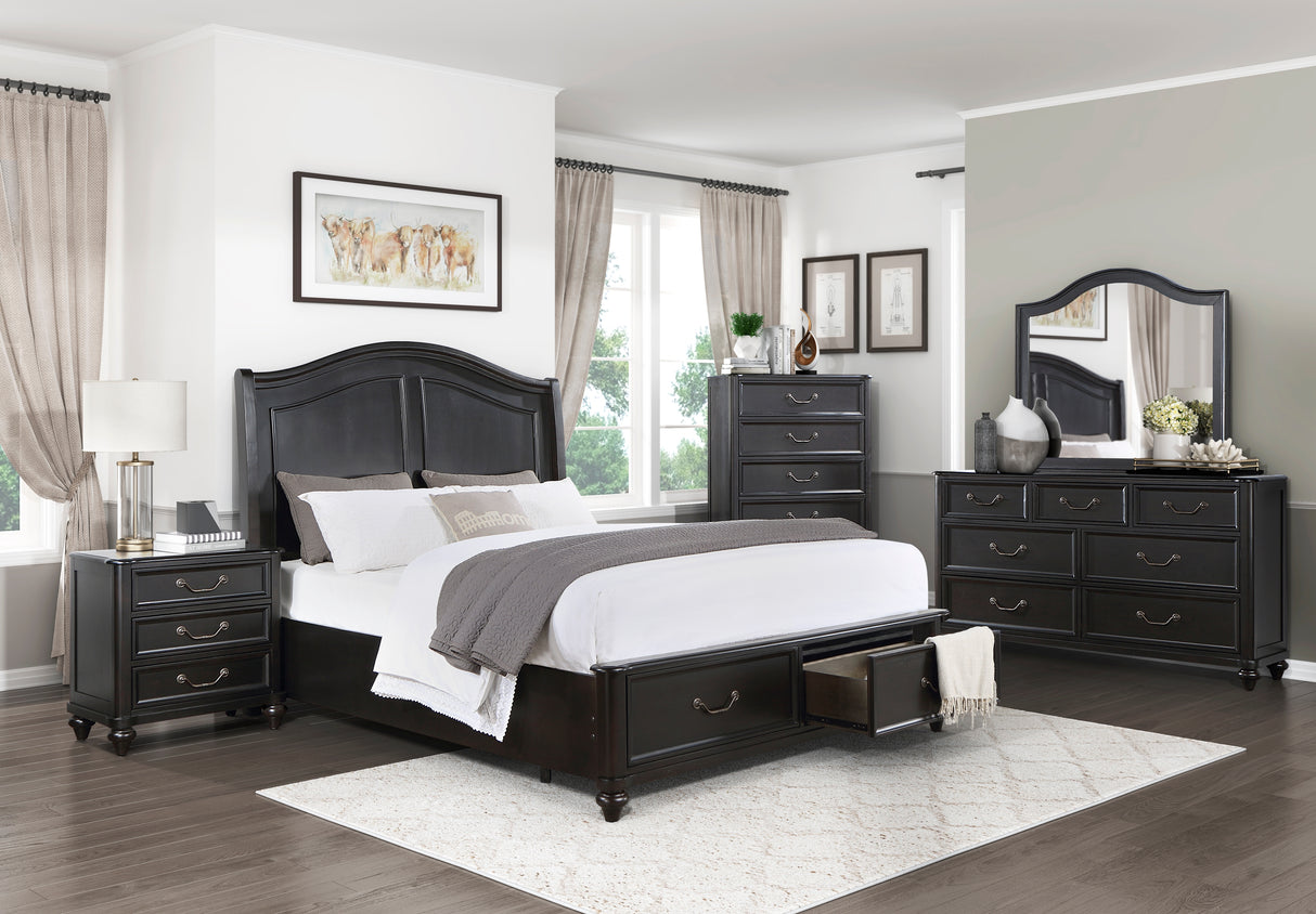 Herman Charcoal Brown Queen Platform Bed with Footboard Storage from Homelegance - Luna Furniture