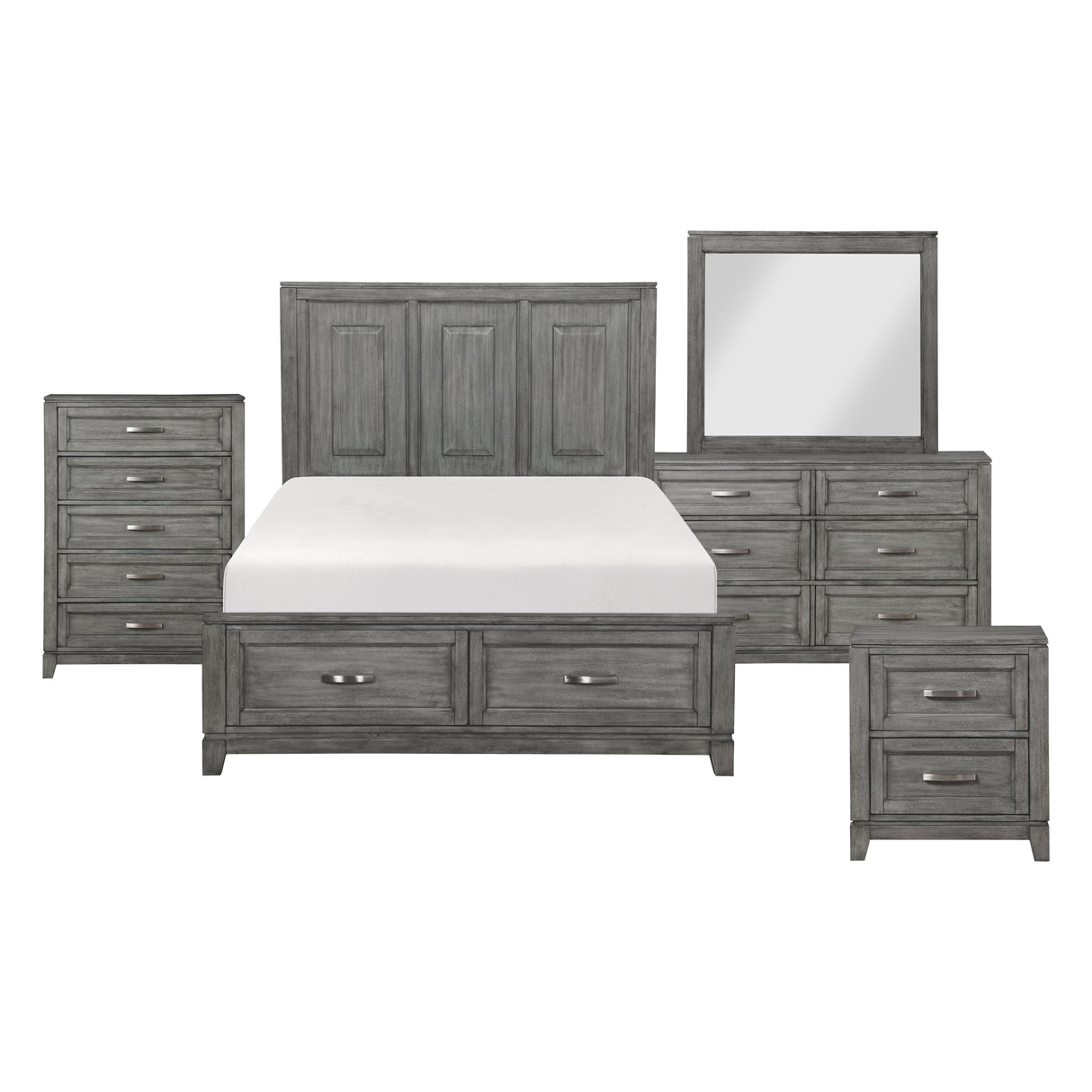 Garretson Gray 5-Piece Bedroom Set (Queen Bed, Nightstand, Dresser, Mirror, Chest) from Homelegance - Luna Furniture