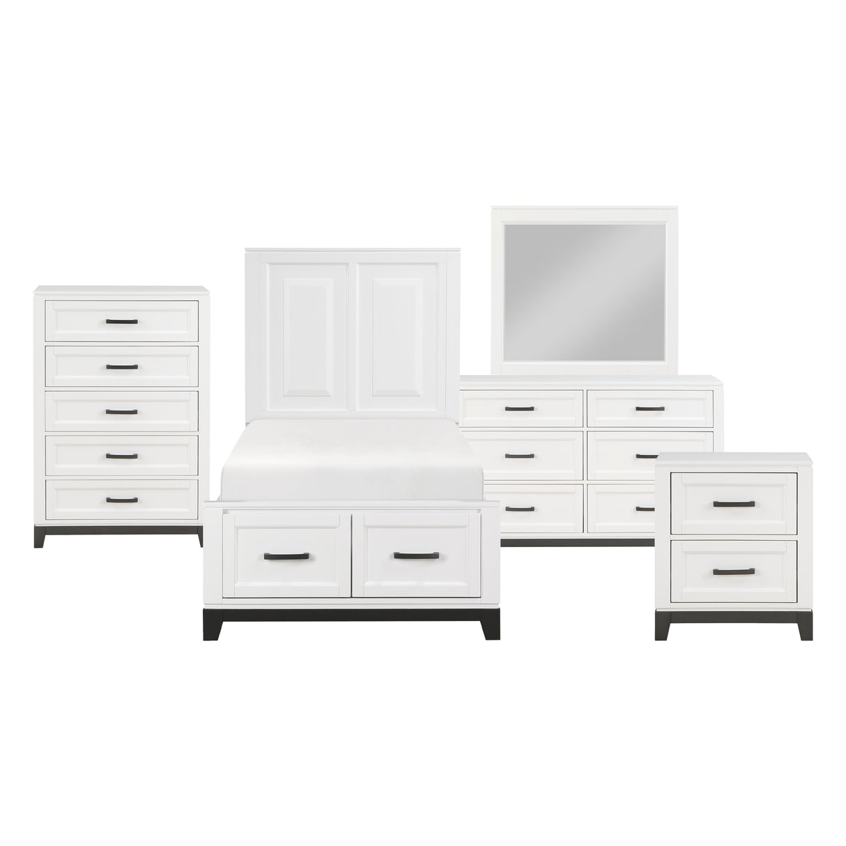 Garretson White 5-Piece Youth Bedroom Set (Twin Bed, Nightstand, Dresser, Mirror, Chest) from Homelegance - Luna Furniture