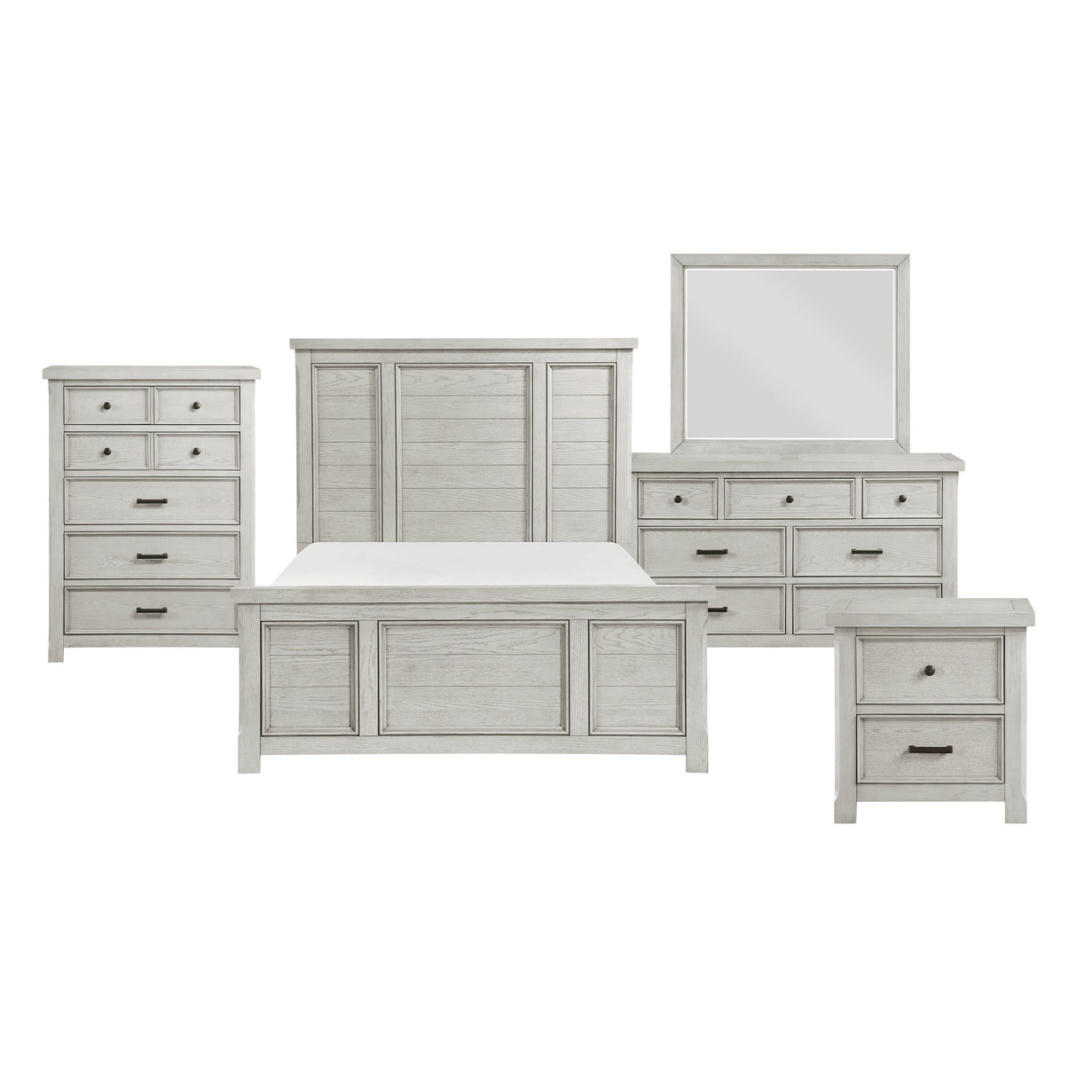 Providence Light Gray 5-Piece Bedroom Set (Queen Bed, Nightstand, Dresser, Mirror, Chest) from Homelegance - Luna Furniture