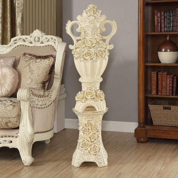 HD-1493 Ceramic White/Gold Vase & Pedestal