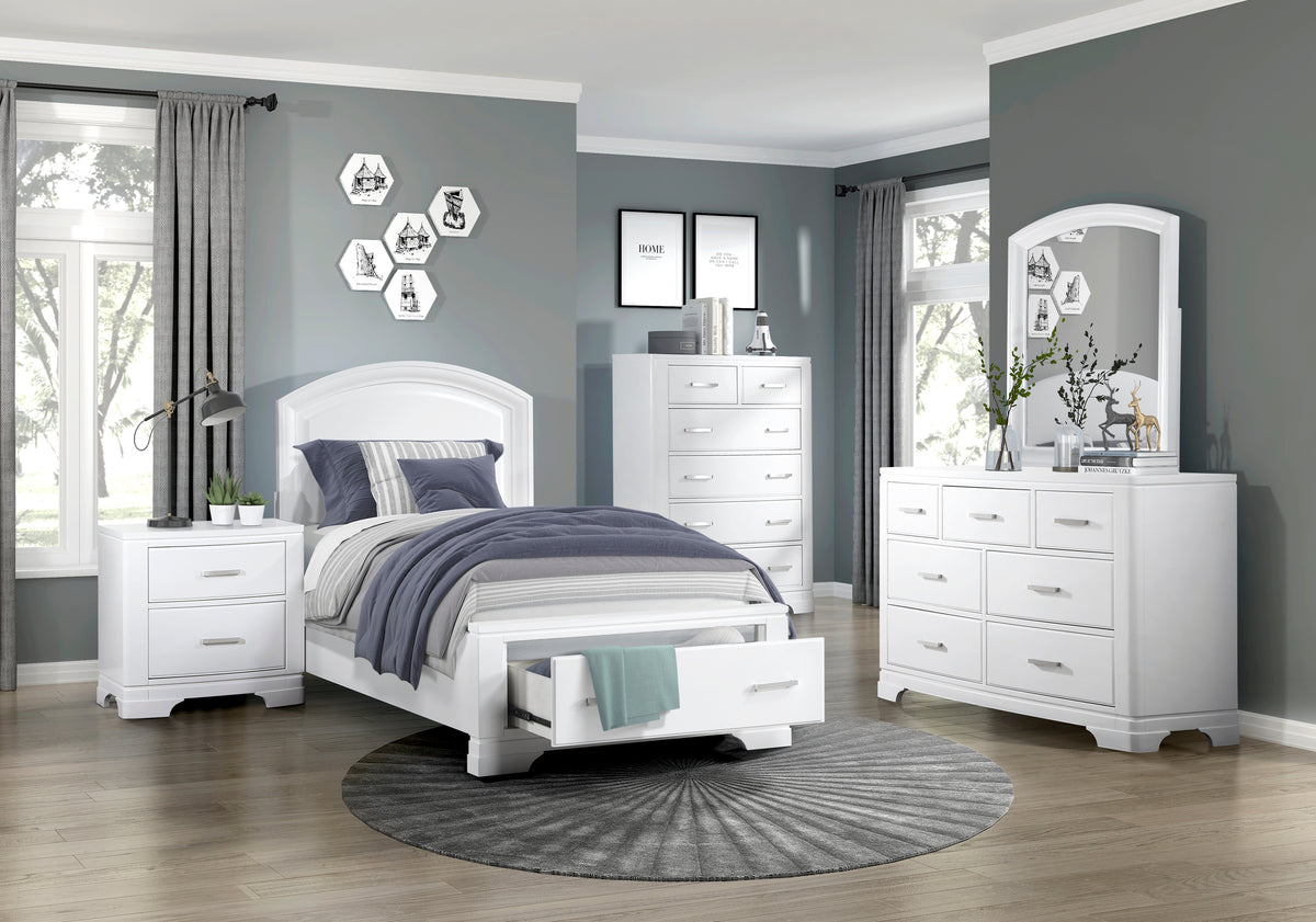 Hudson White Full Platform Bed with Footboard Storage