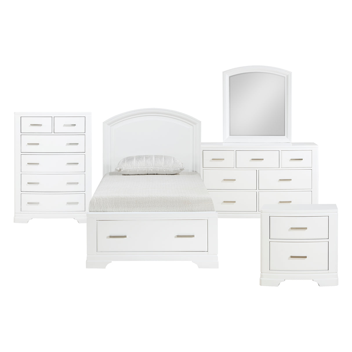 Hudson White 5-Piece Youth Bedroom Set (Twin Bed, Nightstand, Dresser, Mirror, Chest) from Homelegance - Luna Furniture