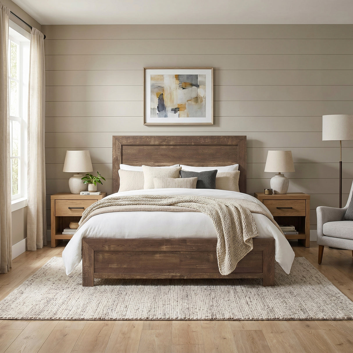 Corbin Brown 4-Piece Bedroom Set (Queen Bed, Nightstand, Dresser, Mirror)