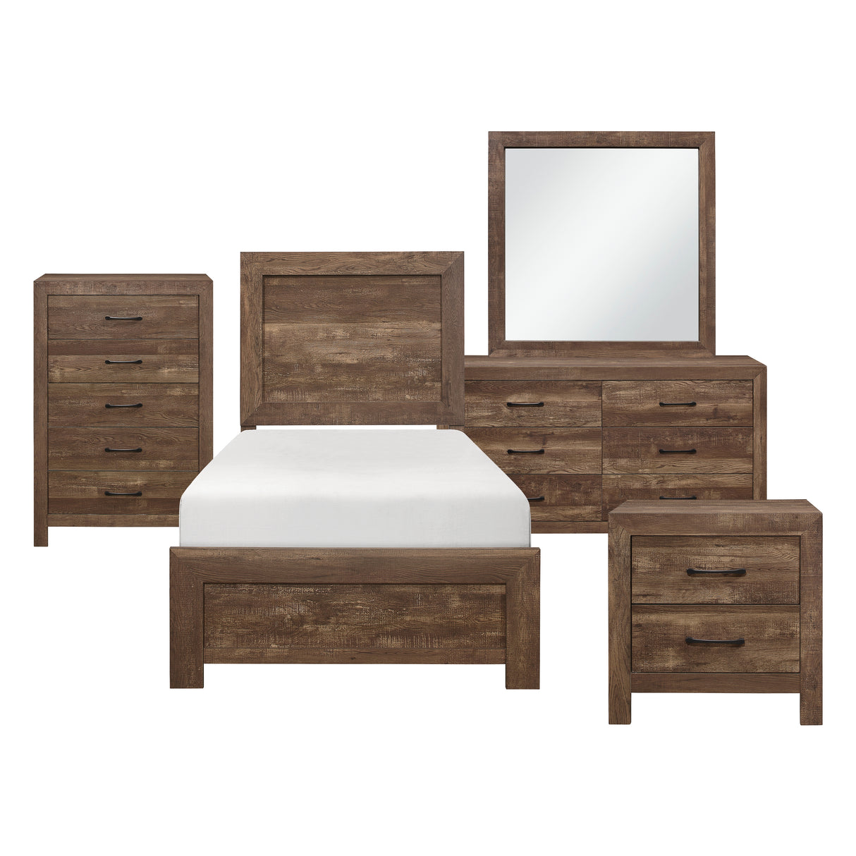 Corbin Brown 4-Piece Youth Bedroom Set (Twin Bed, Nightstand, Dresser, Mirror)