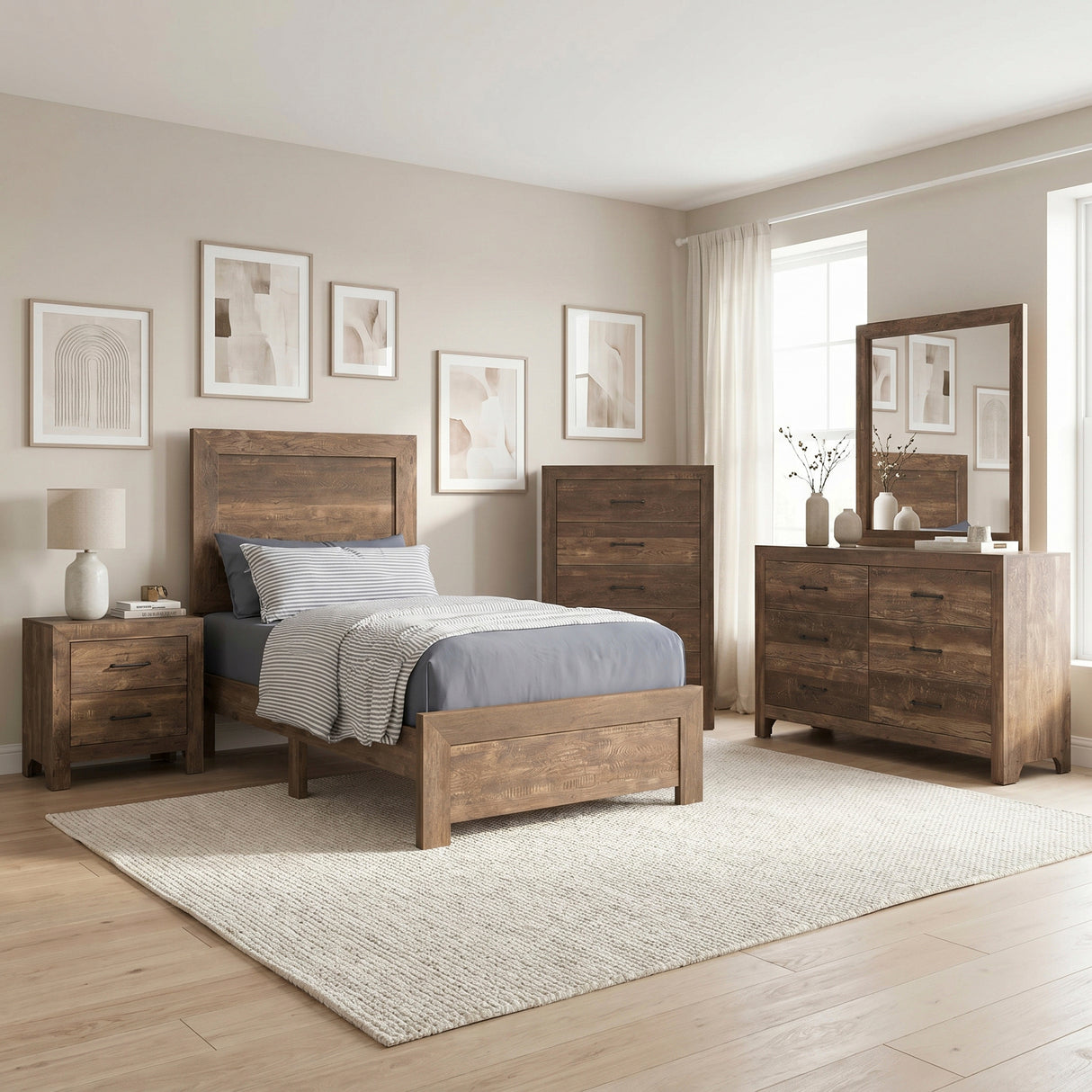 Corbin Brown 4-Piece Youth Bedroom Set (Twin Bed, Nightstand, Dresser, Mirror) from Homelegance - Luna Furniture
