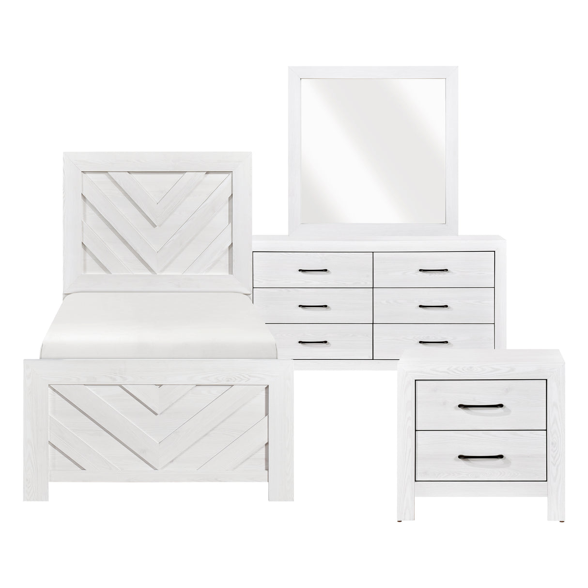 Corbin White Crossbuck 4pc Set (TB+NS+DR+MR) from Homelegance - Luna Furniture