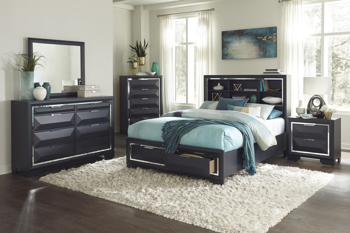 Rosemont Midnight Blue Queen Platform Bed with Footboard Storage from Homelegance - Luna Furniture