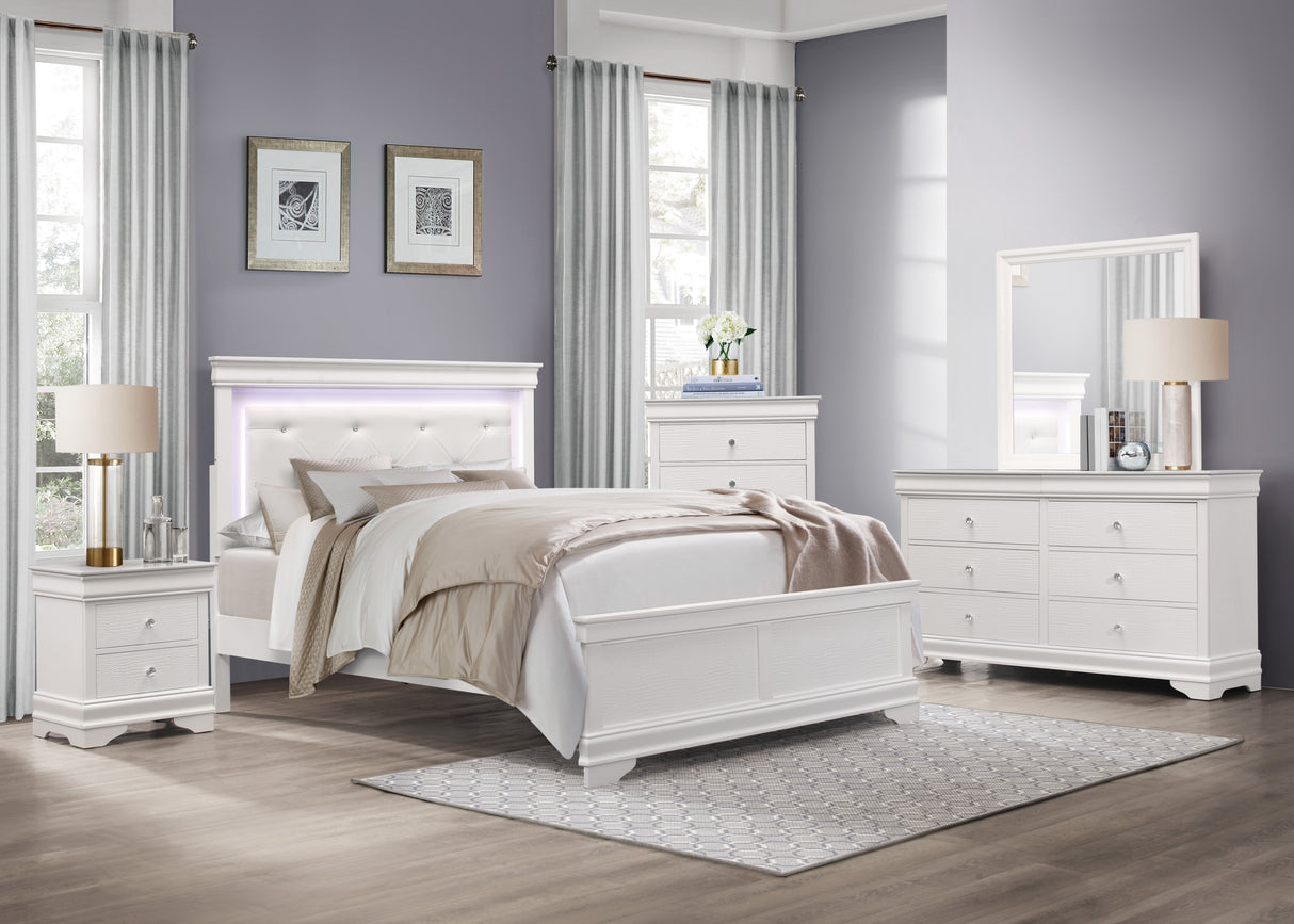 Lana White Queen Bed with LED Lighting from Homelegance - Luna Furniture