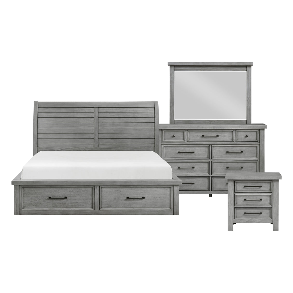 Logandale Antique Gray 4pc Set (QB+NS+DR+MR) from Homelegance - Luna Furniture