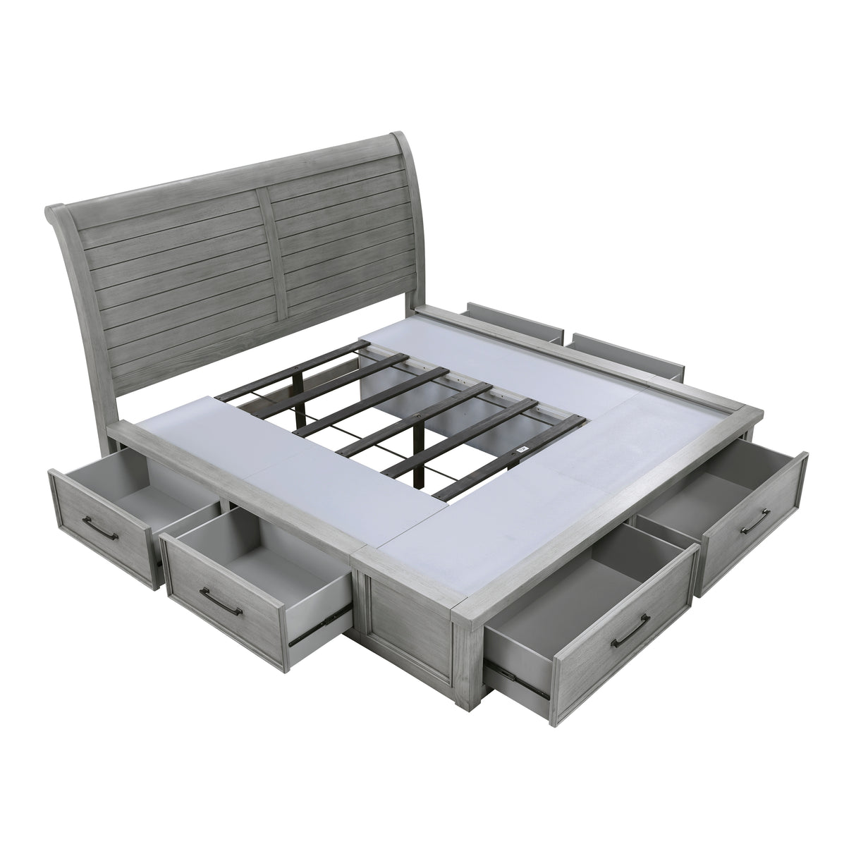 Logandale Antique Gray Queen Platform Bed with Storage Footboard and Side Rails from Homelegance - Luna Furniture