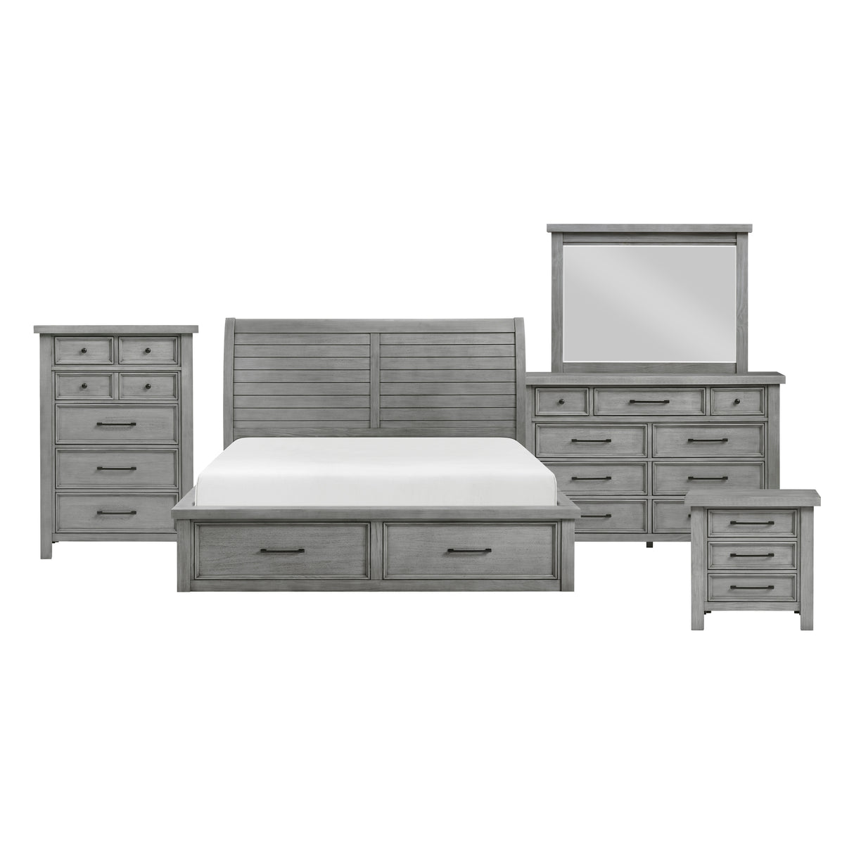 Logandale Antique Gray 5pc Set (QB+NS+DR+MR+CH) from Homelegance - Luna Furniture