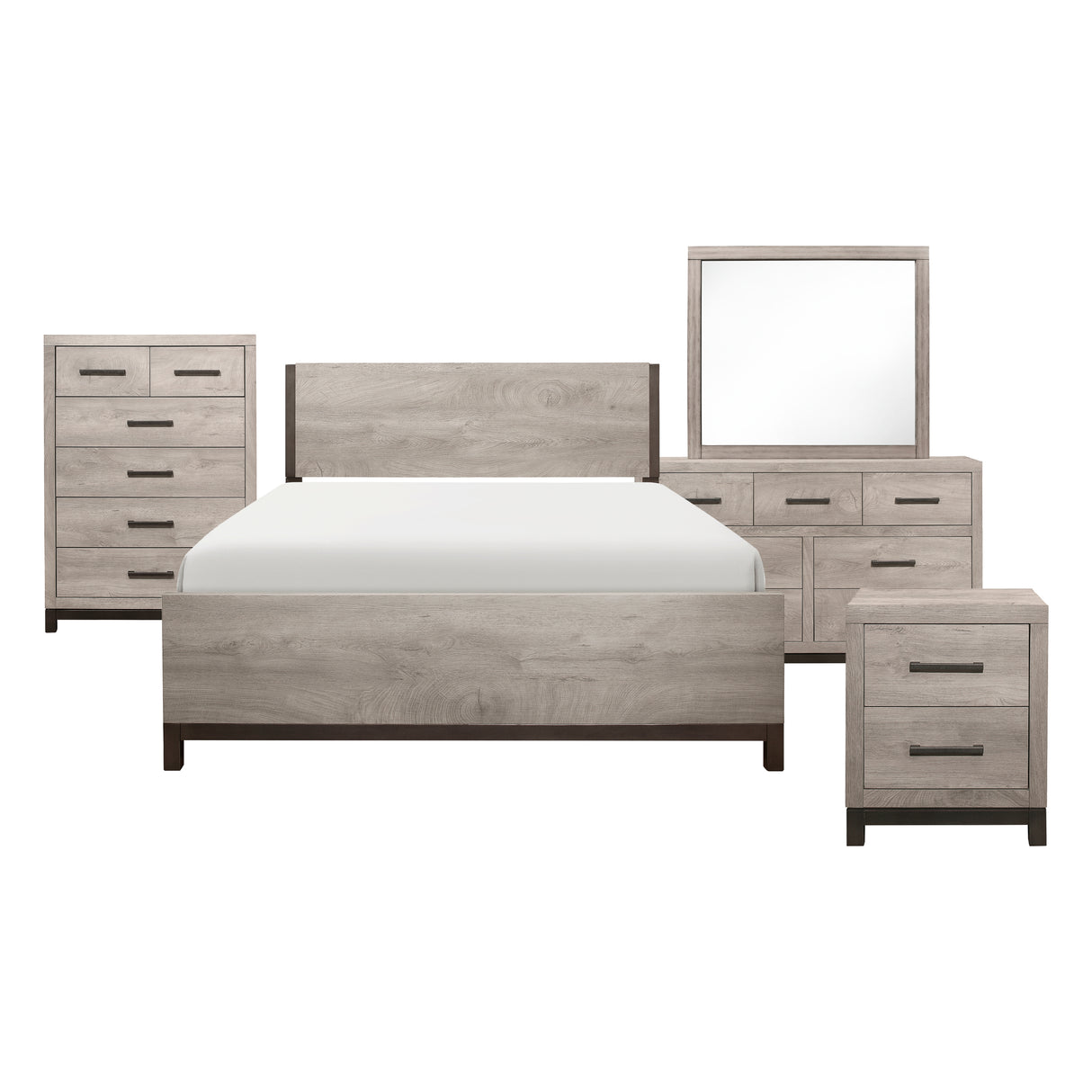 Zephyr Light Gray Bedroom Set (Queen Bed, Nightstand, Dresser, Mirror, Chest) from Homelegance - Luna Furniture