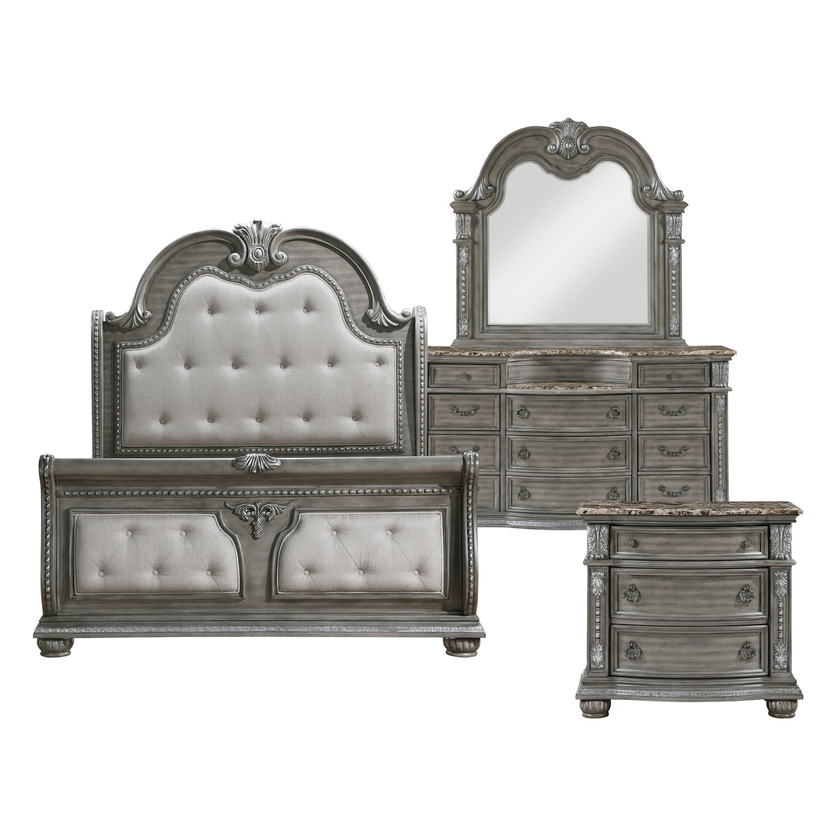 Bennington Gray 4pc Set (QB+NS+DR+MR) from Homelegance - Luna Furniture