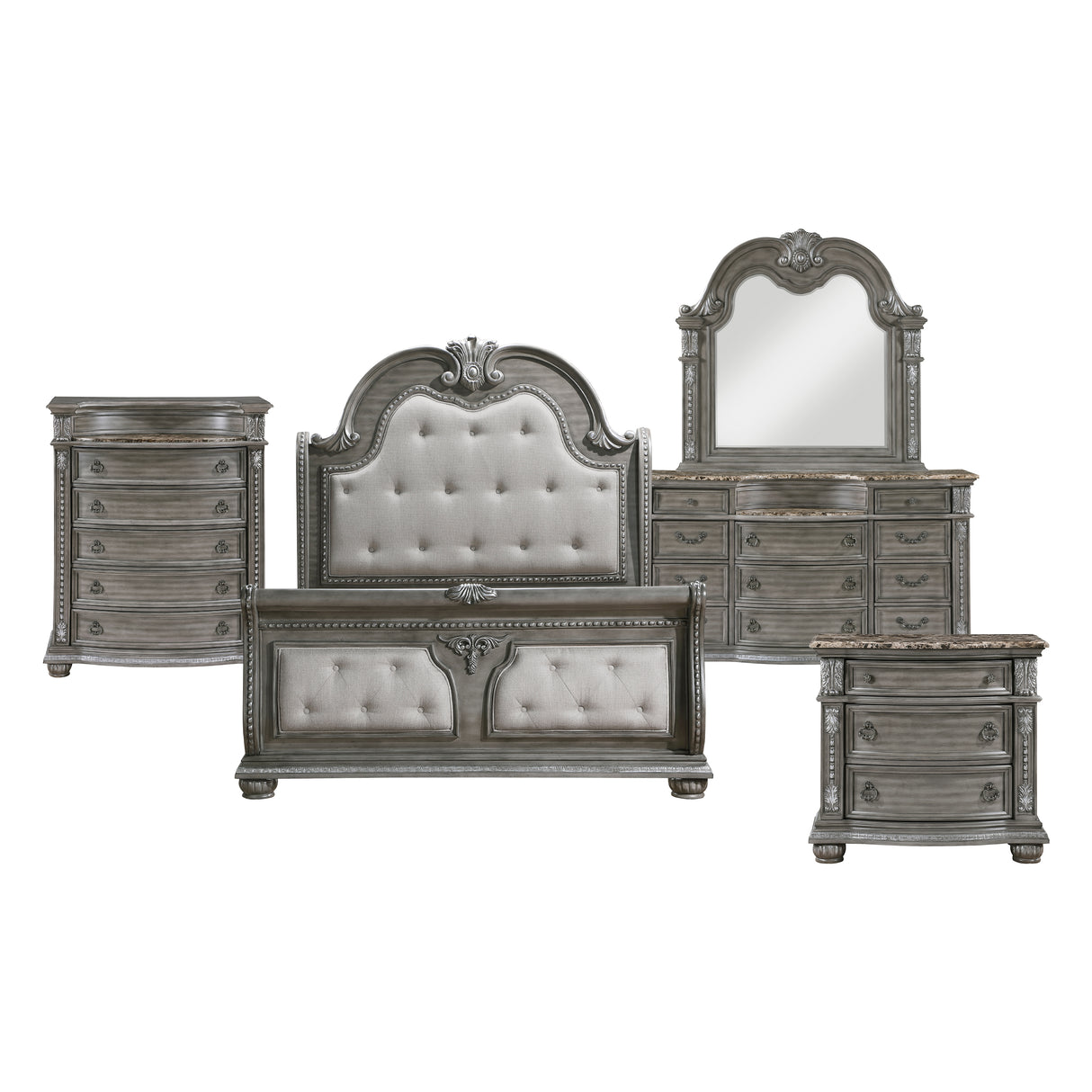 Bennington Gray 4pc Set (QB+NS+DR+MR) from Homelegance - Luna Furniture