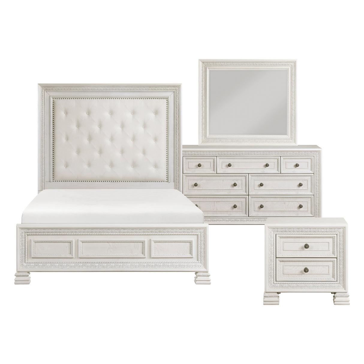 Theodora Pearl White 4pc Set (QB+NS+DR+MR) from Homelegance - Luna Furniture