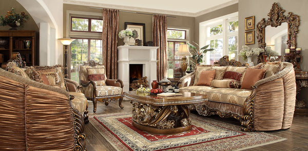 HD-1601 Antique Gold 3-Piece Living Room Set