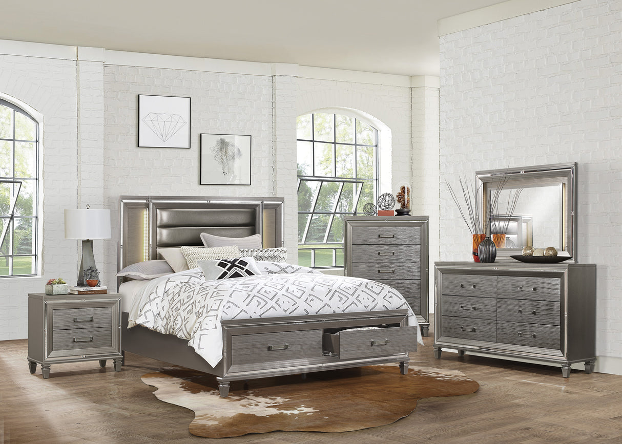 Tamsin Silver/Gray Metallic California King LED Upholstered Storage Platform Bed from Homelegance - Luna Furniture