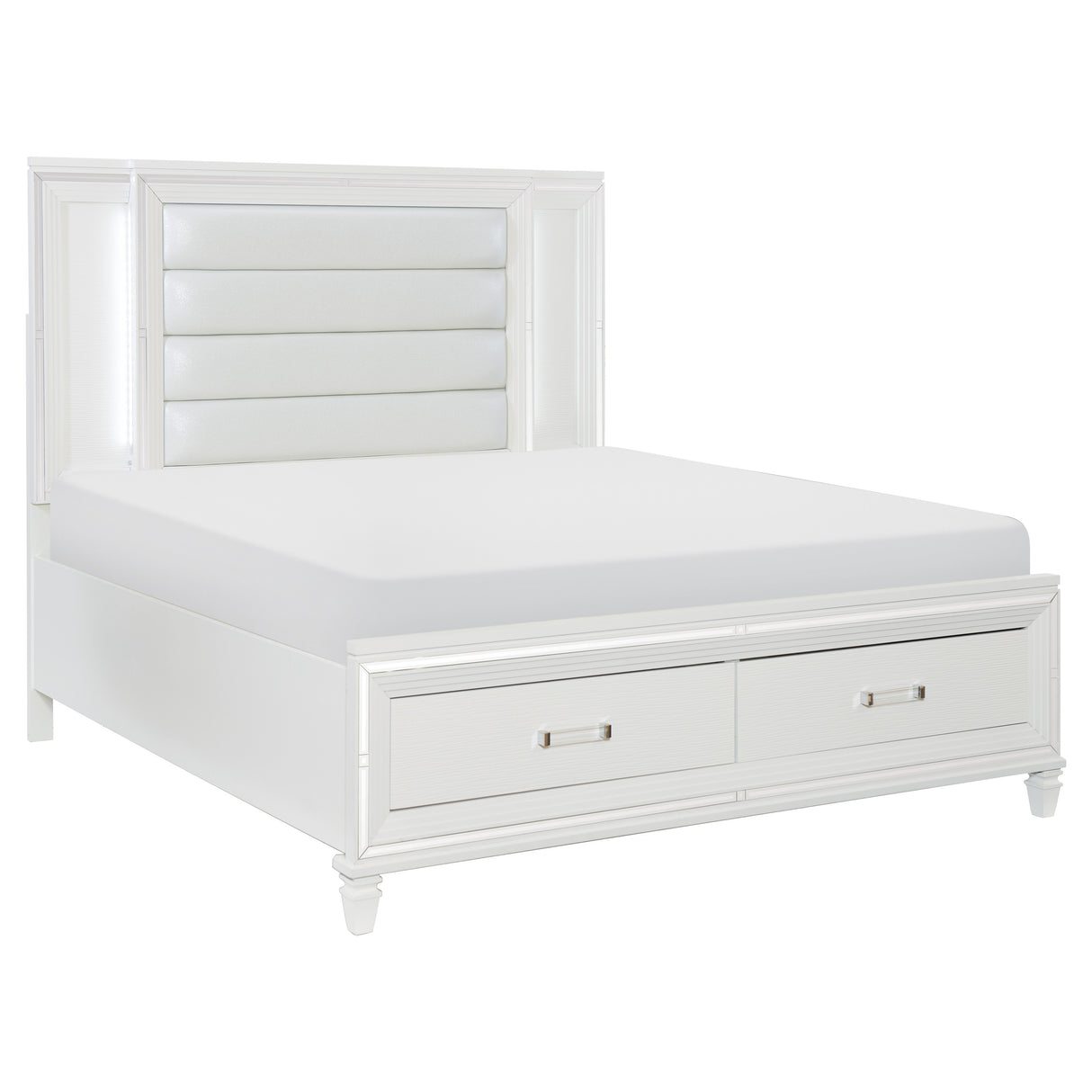 Tamsin White California King LED Upholstered Storage Platform Bed from Homelegance - Luna Furniture