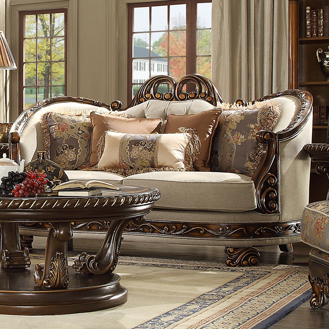 HD-1623 Dark Red Mahogany/Antique Gold Details Loveseat from Homey Design - Luna Furniture