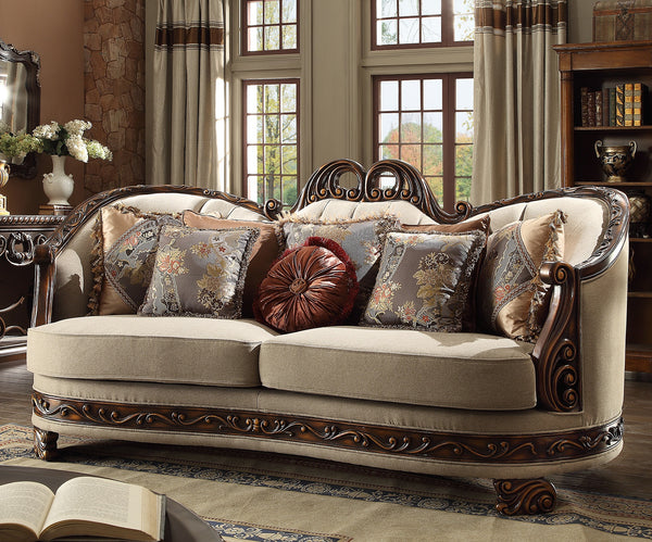 HD-1623 Dark Red Mahogany/Antique Gold Details Sofa