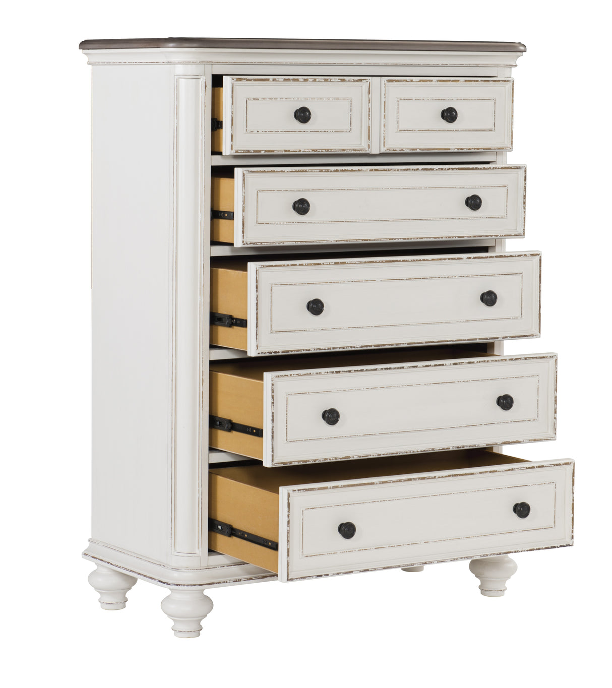 Baylesford Antique White 5-Piece Bedroom Set (Queen Bed, Nightstand, Dresser, Mirror, Chest) from Homelegance - Luna Furniture