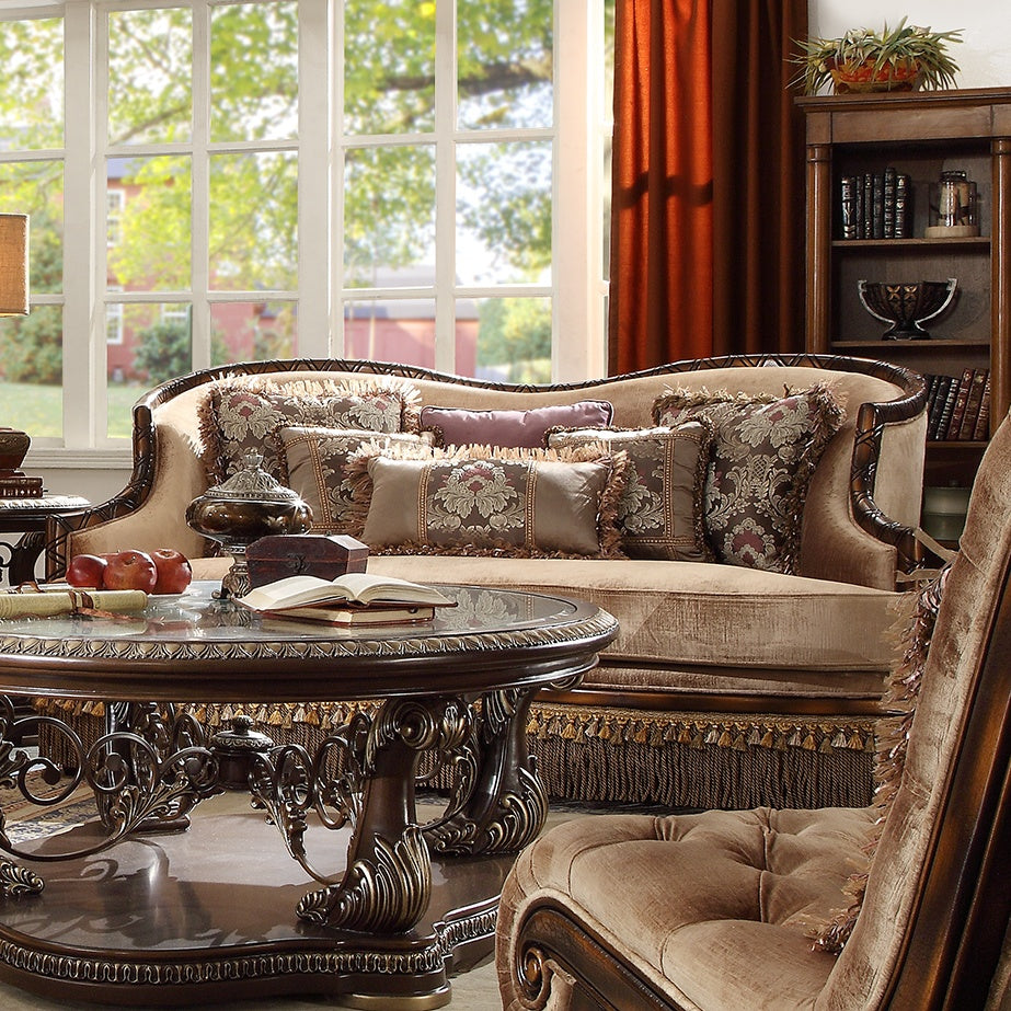 HD-1631 Dark Red Mahogany/Antique Gold Details Loveseat from Homey Design - Luna Furniture