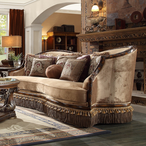 HD-1631 Dark Red Mahogany/Antique Gold Details Sofa