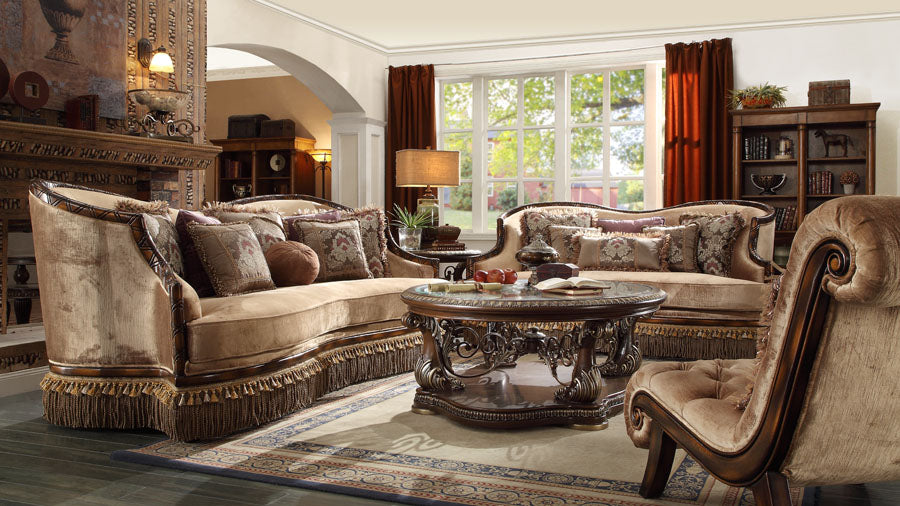 HD-1631 Dark Red Mahogany/Antique Gold Details 3-Piece Living Room Set from Homey Design - Luna Furniture
