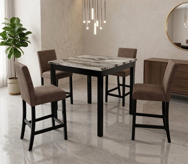 Lennon Brown/Black 5-Piece Faux Marble Top Counter Height Set