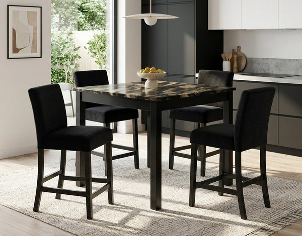 Lennon Black/Gold 5-Piece Faux Marble Top Counter Height Set